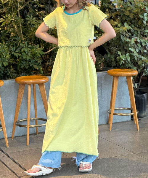 HELLO.SANFRANCISCO（ハローサンフランシスコ）の「【HELLO.SANFRANCISCO/ハローサンフランシスコ】配色リンガーTEE付キャミワンピース（ワンピース・レディース・ブラック/ピンク/イエロー/オレンジ・ONE SIZE）」の3枚目の写真