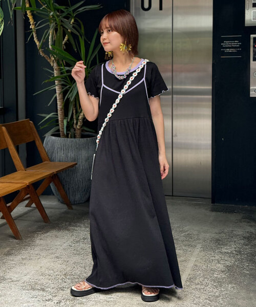 HELLO.SANFRANCISCO（ハローサンフランシスコ）の「【HELLO.SANFRANCISCO/ハローサンフランシスコ】配色リンガーTEE付キャミワンピース（ワンピース・レディース・ブラック/ピンク/イエロー/オレンジ・ONE SIZE）」の13枚目の写真