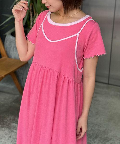 HELLO.SANFRANCISCO（ハローサンフランシスコ）の「【HELLO.SANFRANCISCO/ハローサンフランシスコ】配色リンガーTEE付キャミワンピース（ワンピース・レディース・ブラック/ピンク/イエロー/オレンジ・ONE SIZE）」の7枚目の写真