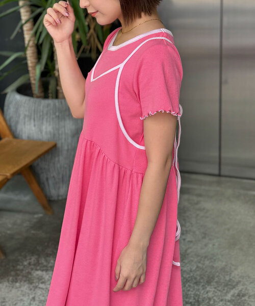 HELLO.SANFRANCISCO（ハローサンフランシスコ）の「【HELLO.SANFRANCISCO/ハローサンフランシスコ】配色リンガーTEE付キャミワンピース（ワンピース・レディース・ブラック/ピンク/イエロー/オレンジ・ONE SIZE）」の6枚目の写真