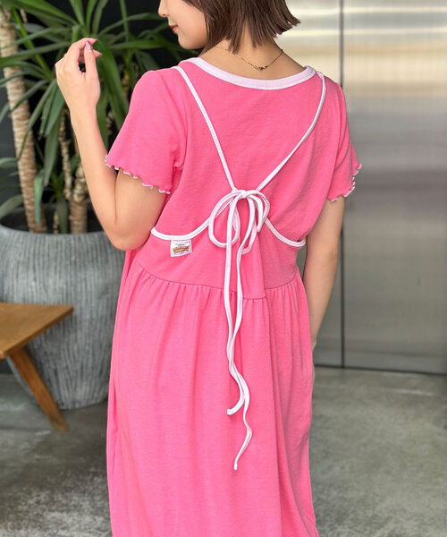 HELLO.SANFRANCISCO（ハローサンフランシスコ）の「【HELLO.SANFRANCISCO/ハローサンフランシスコ】配色リンガーTEE付キャミワンピース（ワンピース・レディース・ブラック/ピンク/イエロー/オレンジ・ONE SIZE）」の5枚目の写真