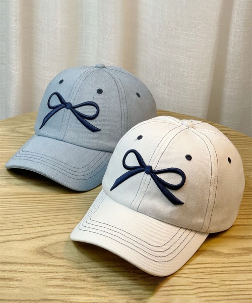 LA VORAGINE（ラ ヴォラジネ）の「リボン刺繍デニム野球帽CAP（キャップ・レディース・ブラック/ブルー/ホワイト/ネイビー・FREE）」の7枚目の写真