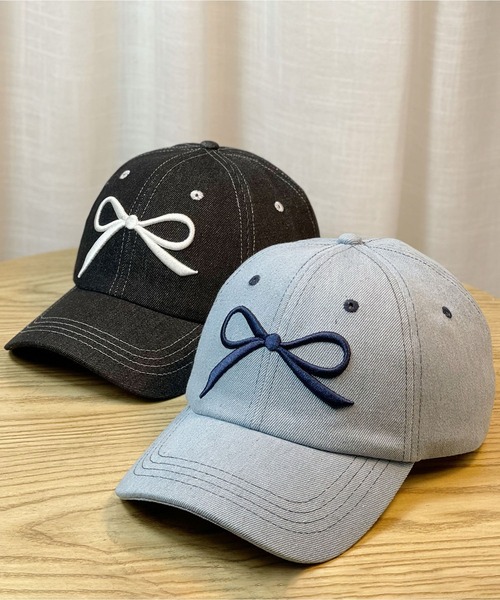 LA VORAGINE（ラ ヴォラジネ）の「リボン刺繍デニム野球帽CAP（キャップ・レディース・ブラック/ブルー/ホワイト/ネイビー・FREE）」の8枚目の写真