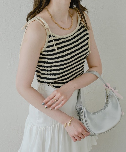 セール】border ribbon knit camisole / ボーダーリボンニットキャミ
