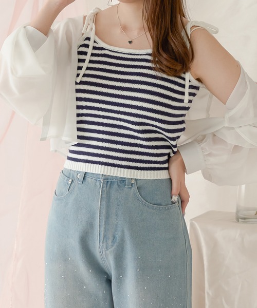 セール】border ribbon knit camisole / ボーダーリボンニットキャミ