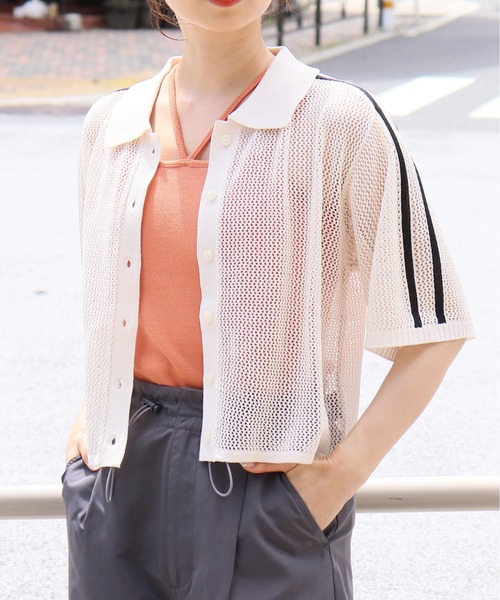 tiptop（ティップトップ）の「メッシュポロ衿カーディガン（カーディガン/ボレロ・レディース・ホワイト系その他/ブラック系その他/オフホワイト/ブルー/ブラック・FREE）」の3枚目の写真