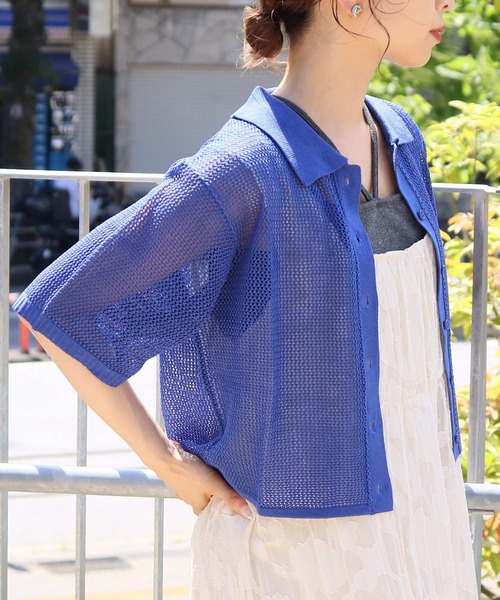 tiptop（ティップトップ）の「メッシュポロ衿カーディガン（カーディガン/ボレロ・レディース・ホワイト系その他/ブラック系その他/オフホワイト/ブルー/ブラック・FREE）」の5枚目の写真