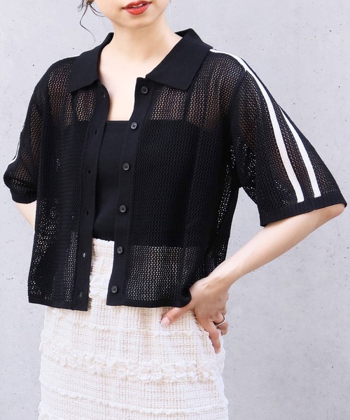 tiptop（ティップトップ）の「メッシュポロ衿カーディガン（カーディガン/ボレロ・レディース・ホワイト系その他/ブラック系その他/オフホワイト/ブルー/ブラック・FREE）」の22枚目の写真