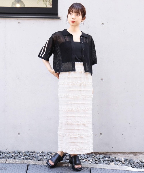 tiptop（ティップトップ）の「メッシュポロ衿カーディガン（カーディガン/ボレロ・レディース・ホワイト系その他/ブラック系その他/オフホワイト/ブルー/ブラック・FREE）」の20枚目の写真