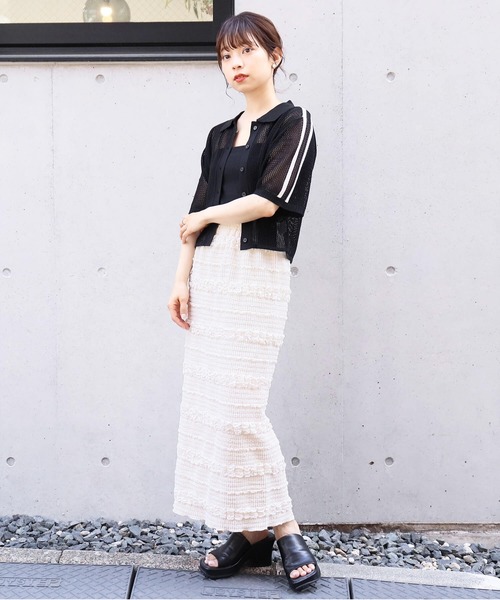 tiptop（ティップトップ）の「メッシュポロ衿カーディガン（カーディガン/ボレロ・レディース・ホワイト系その他/ブラック系その他/オフホワイト/ブルー/ブラック・FREE）」の19枚目の写真