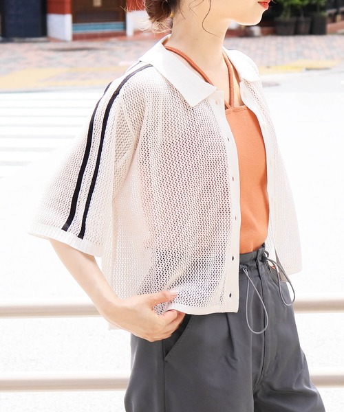 tiptop（ティップトップ）の「メッシュポロ衿カーディガン（カーディガン/ボレロ・レディース・ホワイト系その他/ブラック系その他/オフホワイト/ブルー/ブラック・FREE）」の6枚目の写真