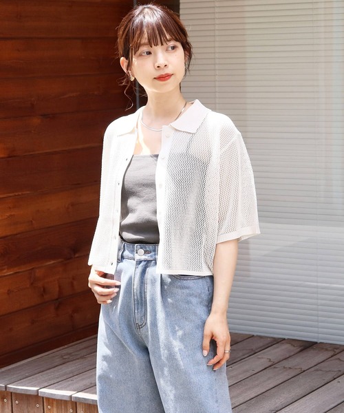 tiptop（ティップトップ）の「メッシュポロ衿カーディガン（カーディガン/ボレロ・レディース・ホワイト系その他/ブラック系その他/オフホワイト/ブルー/ブラック・FREE）」の13枚目の写真