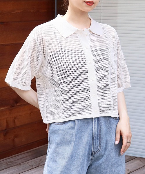 tiptop（ティップトップ）の「メッシュポロ衿カーディガン（カーディガン/ボレロ・レディース・ホワイト系その他/ブラック系その他/オフホワイト/ブルー/ブラック・FREE）」の11枚目の写真