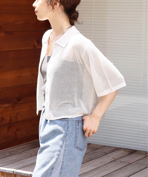 tiptop（ティップトップ）の「メッシュポロ衿カーディガン（カーディガン/ボレロ・レディース・ホワイト系その他/ブラック系その他/オフホワイト/ブルー/ブラック・FREE）」の10枚目の写真