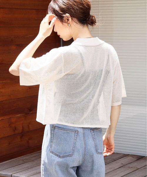 tiptop（ティップトップ）の「メッシュポロ衿カーディガン（カーディガン/ボレロ・レディース・ホワイト系その他/ブラック系その他/オフホワイト/ブルー/ブラック・FREE）」の8枚目の写真