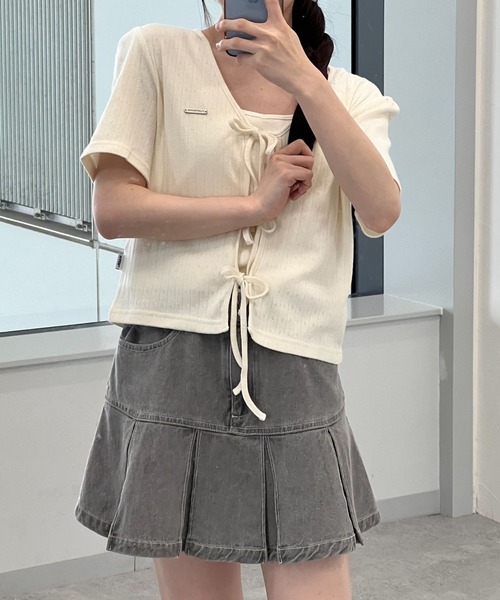 MAGPIEROBIN（マグパイロビン）の「MAGPIE ROBIN／リボン カーディガンセット（カーディガン/ボレロ・レディース・セージグリーン/ブラック/アイボリー・FREE）」の2枚目の写真