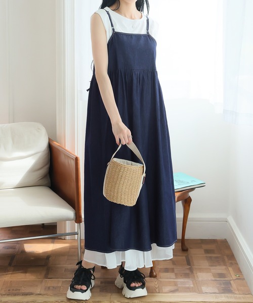 Girly Doll(ガーリードール)の「2WAYリボンキャミワンピース(ワンピース・レディース・サックスブルー/インディゴブルー/ブラック・F)」の8枚目の写真