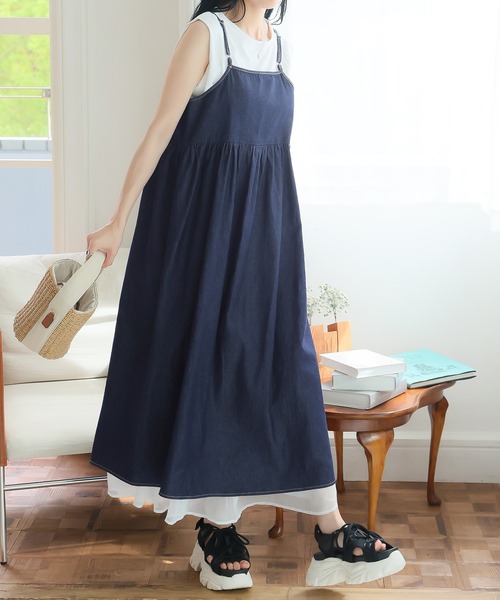 Girly Doll(ガーリードール)の「2WAYリボンキャミワンピース(ワンピース・レディース・サックスブルー/インディゴブルー/ブラック・F)」の9枚目の写真