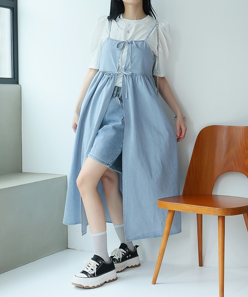 Girly Doll(ガーリードール)の「2WAYリボンキャミワンピース(ワンピース・レディース・サックスブルー/インディゴブルー/ブラック・F)」の12枚目の写真