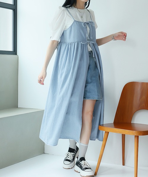 Girly Doll(ガーリードール)の「2WAYリボンキャミワンピース(ワンピース・レディース・サックスブルー/インディゴブルー/ブラック・F)」の13枚目の写真