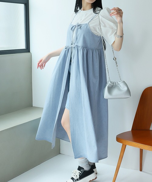 Girly Doll(ガーリードール)の「2WAYリボンキャミワンピース(ワンピース・レディース・サックスブルー/インディゴブルー/ブラック・F)」の14枚目の写真
