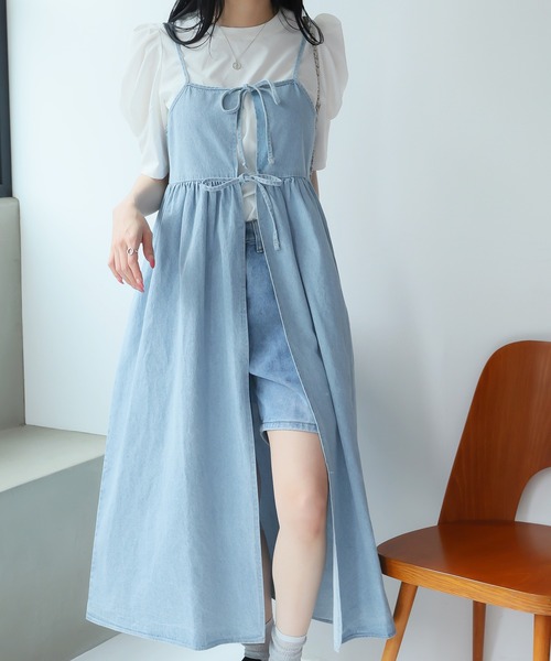 Girly Doll(ガーリードール)の「2WAYリボンキャミワンピース(ワンピース・レディース・サックスブルー/インディゴブルー/ブラック・F)」の19枚目の写真