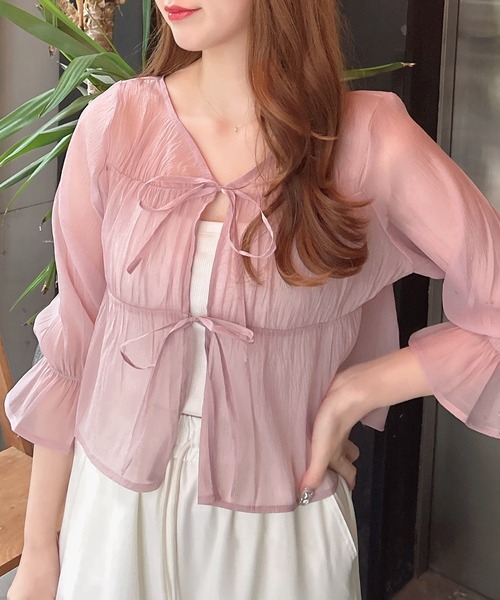 INGNI（イング）の「前リボンシアーブラウス（シャツ/ブラウス・レディース・ピンク/アイボリー/ブルーグレー/ブラック・M）」の4枚目の写真