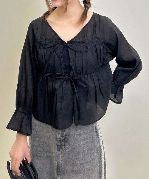 INGNI（イング）の「前リボンシアーブラウス（シャツ/ブラウス・レディース・ピンク/アイボリー/ブルーグレー/ブラック・M）」の8枚目の写真