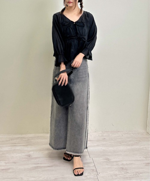 INGNI（イング）の「前リボンシアーブラウス（シャツ/ブラウス・レディース・ピンク/アイボリー/ブルーグレー/ブラック・M）」の10枚目の写真