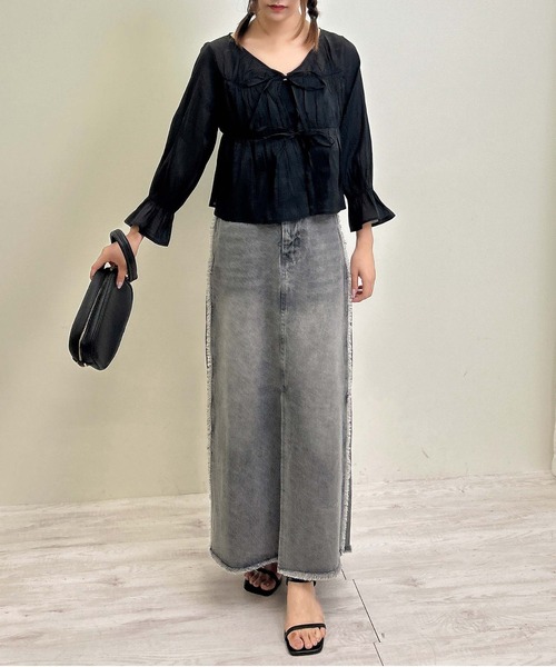 INGNI（イング）の「前リボンシアーブラウス（シャツ/ブラウス・レディース・ピンク/アイボリー/ブルーグレー/ブラック・M）」の11枚目の写真