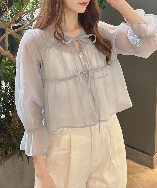 INGNI（イング）の「前リボンシアーブラウス（シャツ/ブラウス・レディース・ピンク/アイボリー/ブルーグレー/ブラック・M）」の12枚目の写真