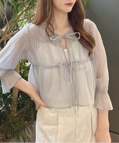 INGNI（イング）の「前リボンシアーブラウス（シャツ/ブラウス・レディース・ピンク/アイボリー/ブルーグレー/ブラック・M）」の13枚目の写真