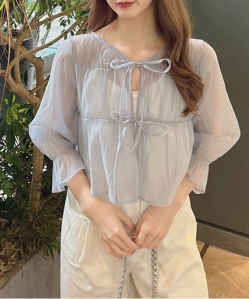 INGNI（イング）の「前リボンシアーブラウス（シャツ/ブラウス・レディース・ピンク/アイボリー/ブルーグレー/ブラック・M）」の14枚目の写真