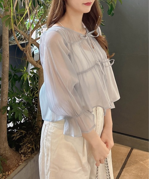 INGNI（イング）の「前リボンシアーブラウス（シャツ/ブラウス・レディース・ピンク/アイボリー/ブルーグレー/ブラック・M）」の15枚目の写真