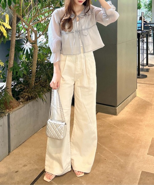 INGNI（イング）の「前リボンシアーブラウス（シャツ/ブラウス・レディース・ピンク/アイボリー/ブルーグレー/ブラック・M）」の17枚目の写真