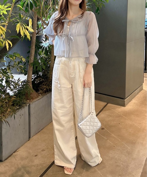 INGNI（イング）の「前リボンシアーブラウス（シャツ/ブラウス・レディース・ピンク/アイボリー/ブルーグレー/ブラック・M）」の18枚目の写真