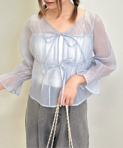 INGNI（イング）の「前リボンシアーブラウス（シャツ/ブラウス・レディース・ピンク/アイボリー/ブルーグレー/ブラック・M）」の20枚目の写真