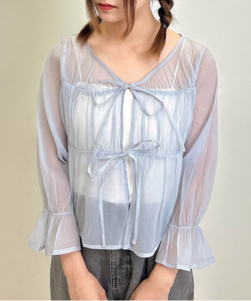 INGNI（イング）の「前リボンシアーブラウス（シャツ/ブラウス・レディース・ピンク/アイボリー/ブルーグレー/ブラック・M）」の21枚目の写真