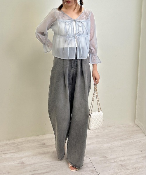 INGNI（イング）の「前リボンシアーブラウス（シャツ/ブラウス・レディース・ピンク/アイボリー/ブルーグレー/ブラック・M）」の22枚目の写真