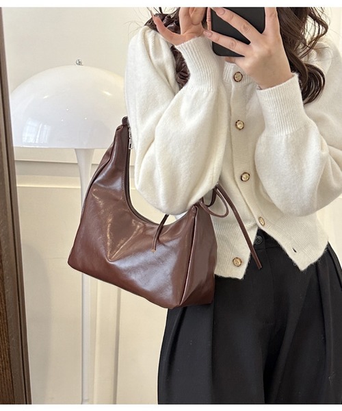 セール】ギャザーハンドルシャーリングリボンフェイクレザーバッグ Y2K