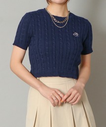 《クロップド丈×ケーブル編み》レディース 半袖ニットプルオーバー コンパクトトップス 春夏秋