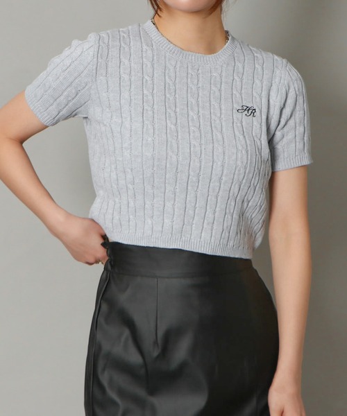 セール】《クロップド丈×ケーブル編み》レディース 半袖ニット