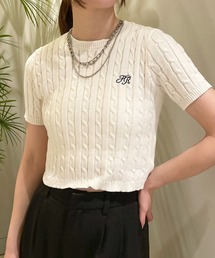 《クロップド丈×ケーブル編み》レディース 半袖ニットプルオーバー コンパクトトップス 春夏秋
