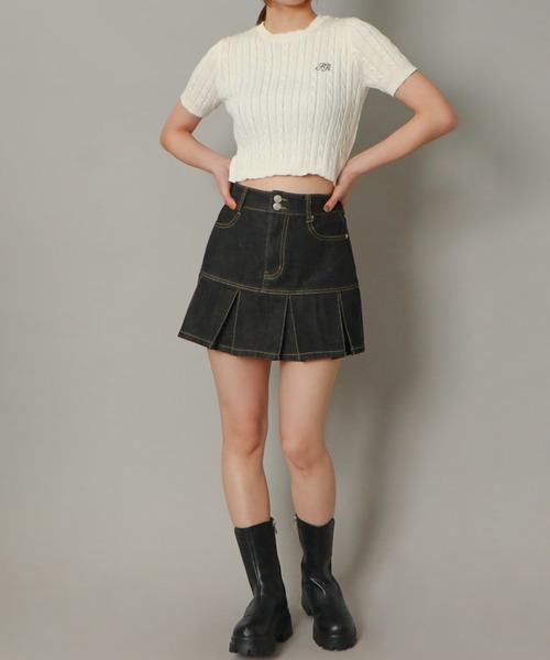 セール】《クロップド丈×ケーブル編み》レディース 半袖ニット