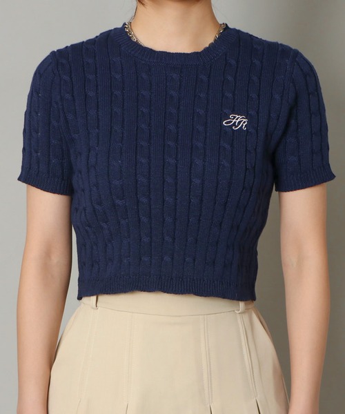 セール】《クロップド丈×ケーブル編み》レディース 半袖ニット