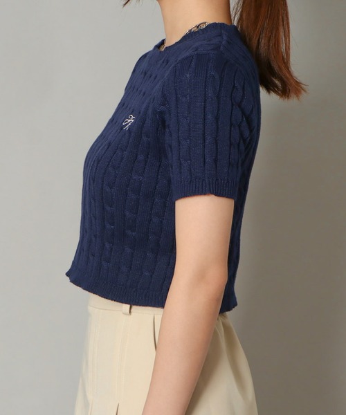 セール】《クロップド丈×ケーブル編み》レディース 半袖ニット