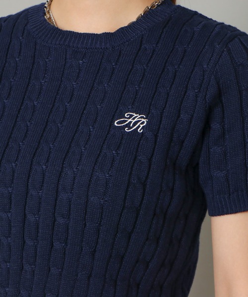 GORGE（ゴージ）の「《クロップド丈×ケーブル編み》レディース 半袖ニットプルオーバー コンパクトトップス 春夏秋（ニット/セーター・レディース・オフホワイト/ネイビー/グレー/ホワイト×ブラック/ピンク・F）」の14枚目の写真