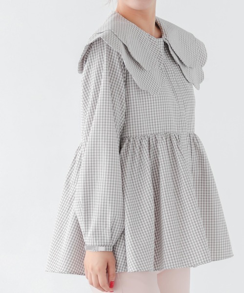 【完売商品】Fitmore ダブルスカラップギンガムブラウス Fit more（フィットモア） ブラウス シャツ ダブルスカラップギンガム