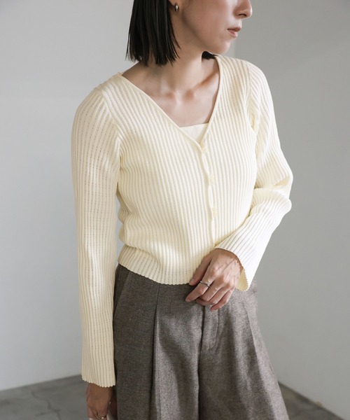 セール】キャミ＆カーディガンドッキング長袖トップス（ニット