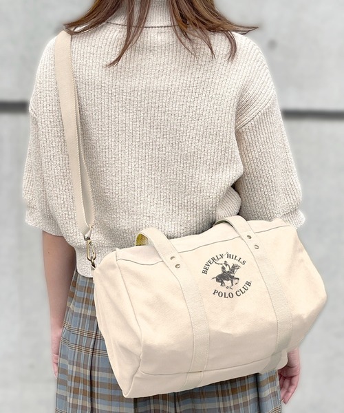 BEVERLY HILLS POLO CLUB（ビバリーヒルズポロクラブ）の「BEVERLY HILLS POLO CLUB ビバリーヒルズポロクラブ ブランド ロゴ ポニー プリント BHPC 2WAY ショルダーベルト取り外し可能 ショルダーバッグ トートバッグ 約10L（ショルダーバッグ・レディース・ネイビー/オフホワイト/カーキ・FREE）」の8枚目の写真